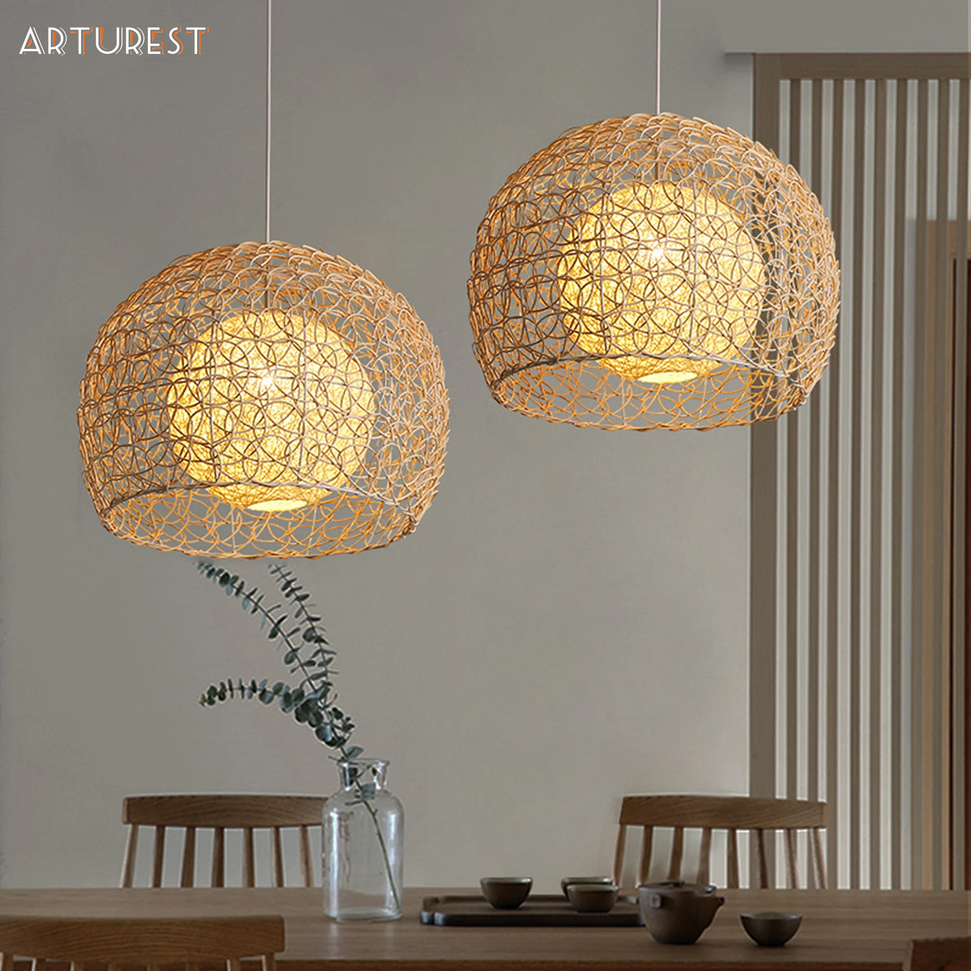 

Arturesthome chandeliers Rattan For living room Restaurant Garden Lighting Handmade Pendant Light Bamboo Decorative hanging lamp