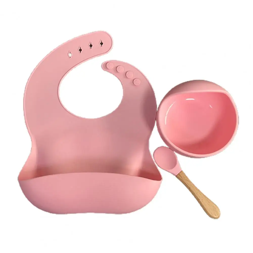 

1 Set Baby Spoon BPA Free Heat Resistant Silicone Toddler Bib Plates for Kids