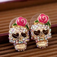 2022 europe and america exaggerated vintage rhinestone crystal skeleton skull earrings for women fashion punk ear jewelry brincs