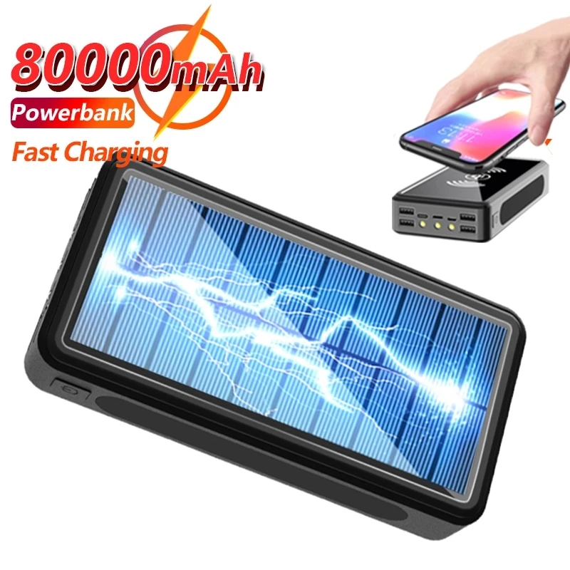 wireless 80000mah qi solar power bank fast charger outdoor portable power bank external battery for iphone13 xiaomi mi11 samsung free global shipping