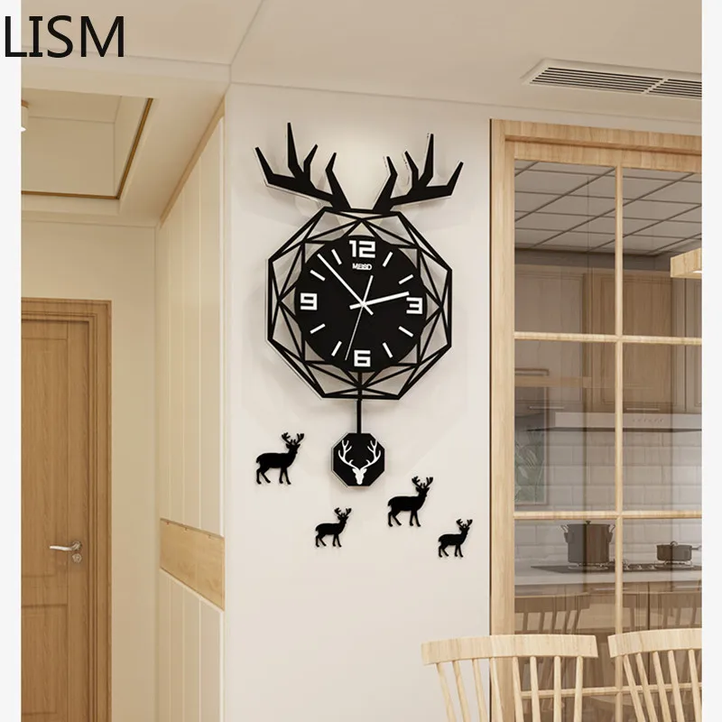 

Nordic Deer Large Wall Clock Modern Design Home Decor Living Room Bedroom Wall Watches Creative Luxury Red Table Fashion Clocks