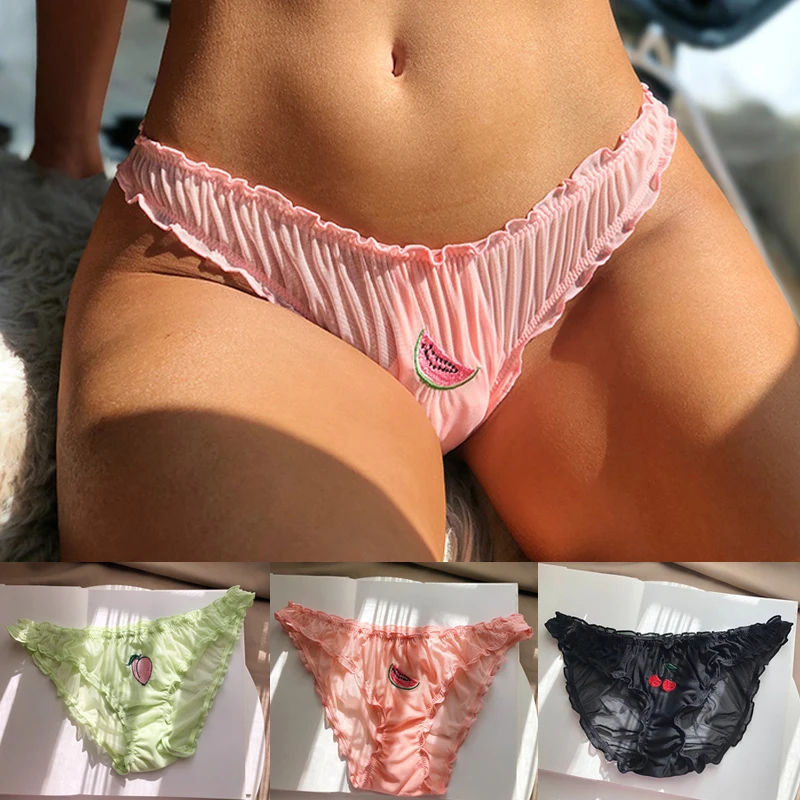 

Solid Color Fruit Embroidered Briefs Ruffled Sexy Lingerie Underpants for Ladies Underwear Women Fancy Intimate Sexy Woman