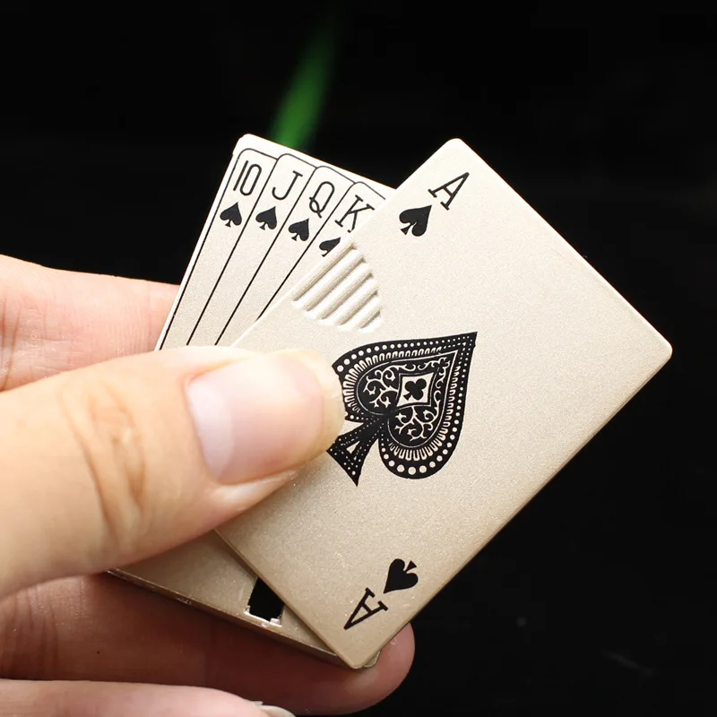 

Metal Jet Lighter Creative Playing Cards Torch Turbo Butane Gas Lighter Windproof Portable Outdoor Lighter Funny Toys For Men