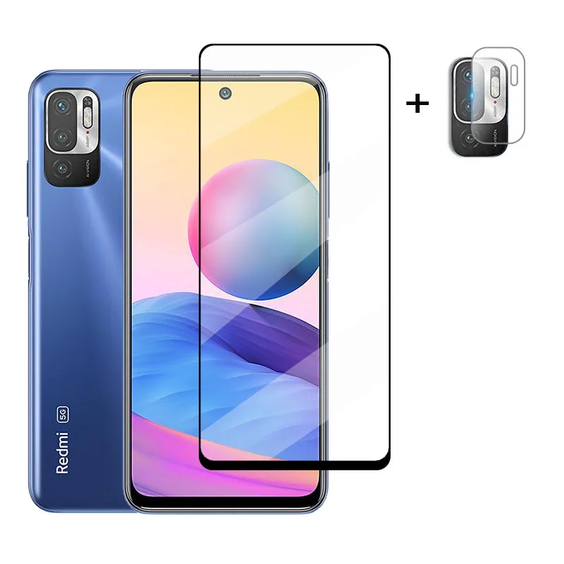 Cristal templado con pegamento completo para Redmi Note 10, 5g, Protector de pantalla, pel&iacute;cula de lente de c&aacute;mara para Redmi Note 10-2
