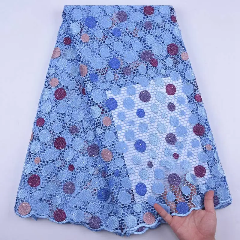 

Небесно-голубой Африканский шнур, кружевная ткань, высококачественный шнур из гипюра, водорастворимое кружево, многоцветная нигерийская к...