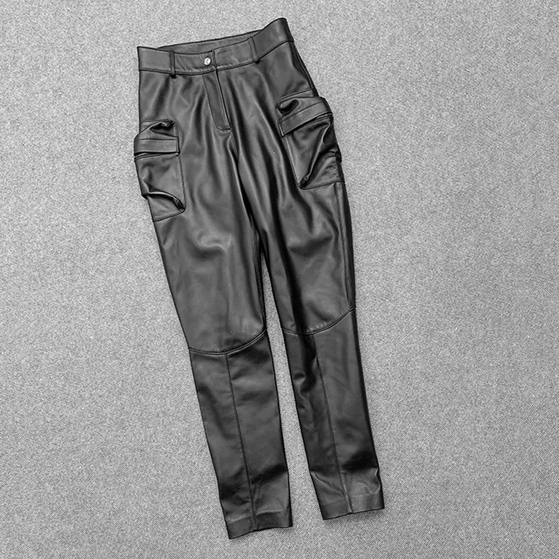 

Женские брюки-карандаш из натуральной кожи, с карманами