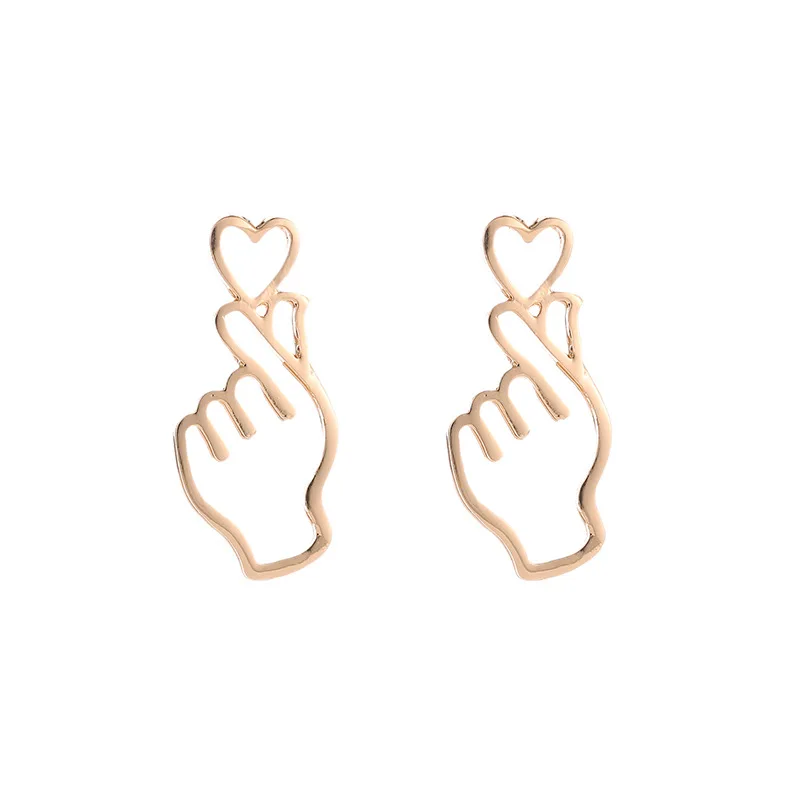 Metal Drop Earrings For Women Abstract Stylish Hollow Out Heart Hand Dangle Earring Fashion Jewelry | Украшения и аксессуары