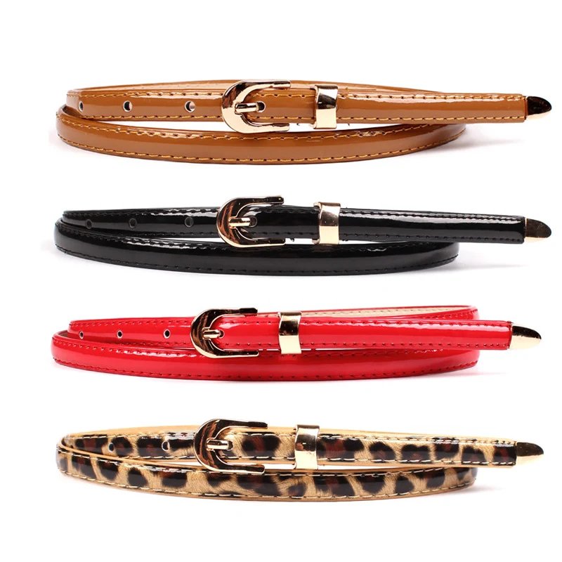 Ремень женский тонкий из искусственной кожи с металлической пряжкой