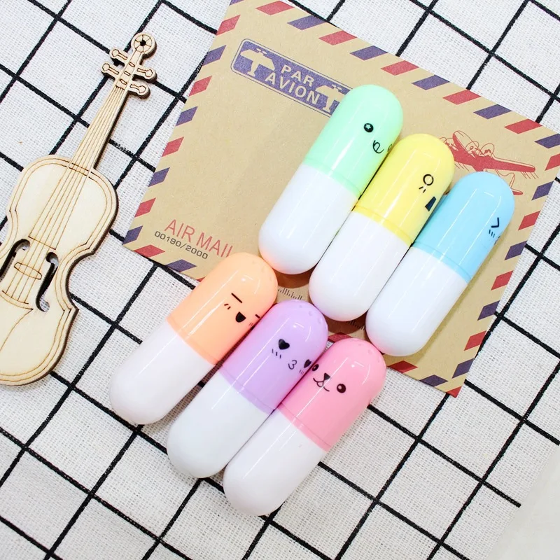 6 шт./лот капсулы хайлайтер витаминные таблетки маркер цветные ручки