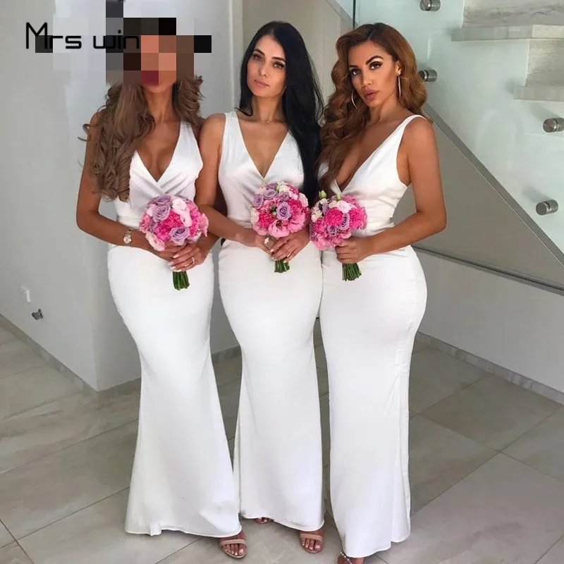 

Женское свадебное платье с юбкой-годе Mrs win, длинное белое платье с глубоким V-образным вырезом, модель 2020