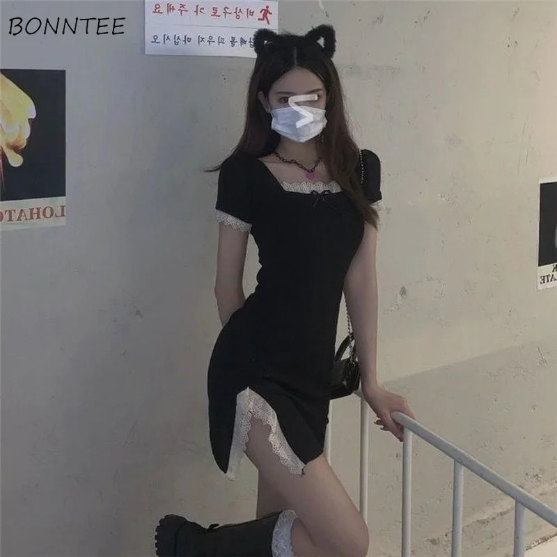 Женское платье во французском стиле элегантное кружевное в пэчворк с квадратным