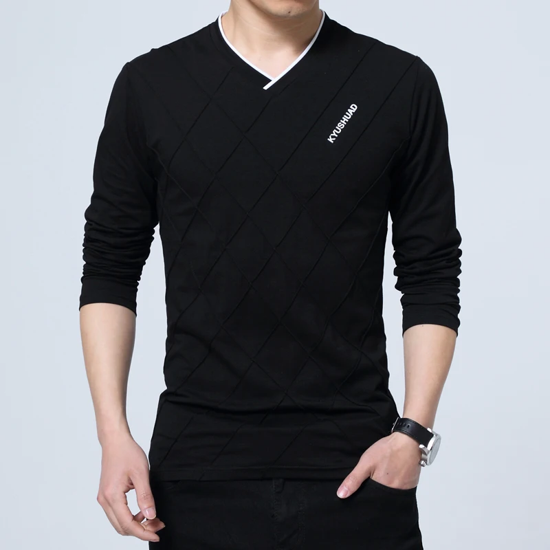 Роскошные V образным вырезом 2021 Мужская мода Slim Fit Пользовательские Футболка