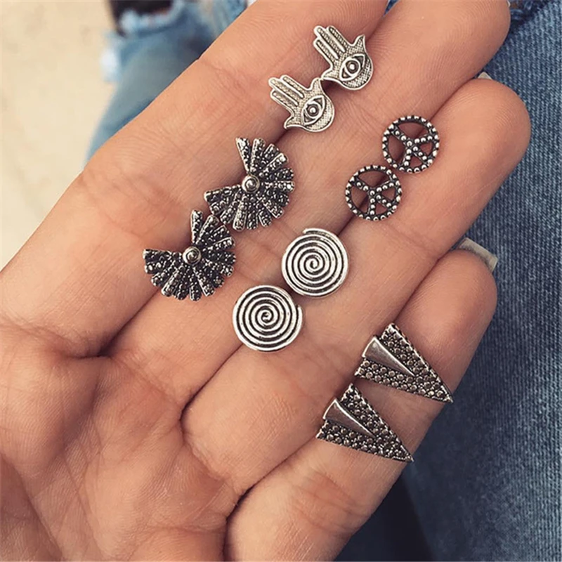 

LIMARIO 2021 Bohemian Vintage Golden Alloy Earrings Set for Women Girls Fan Triangle Geometric Pendant Earring Jewelry Gift