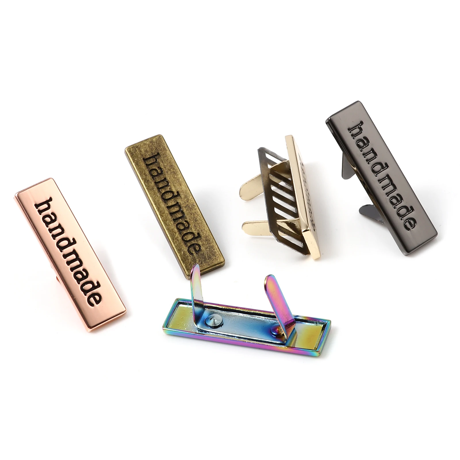 

5 Sets Handmade Metal Labels Tags For Clothes Jeans Shoes Bags Rectangle Hand Made Printed Tag DIY Letter Sewing Labels Crafts