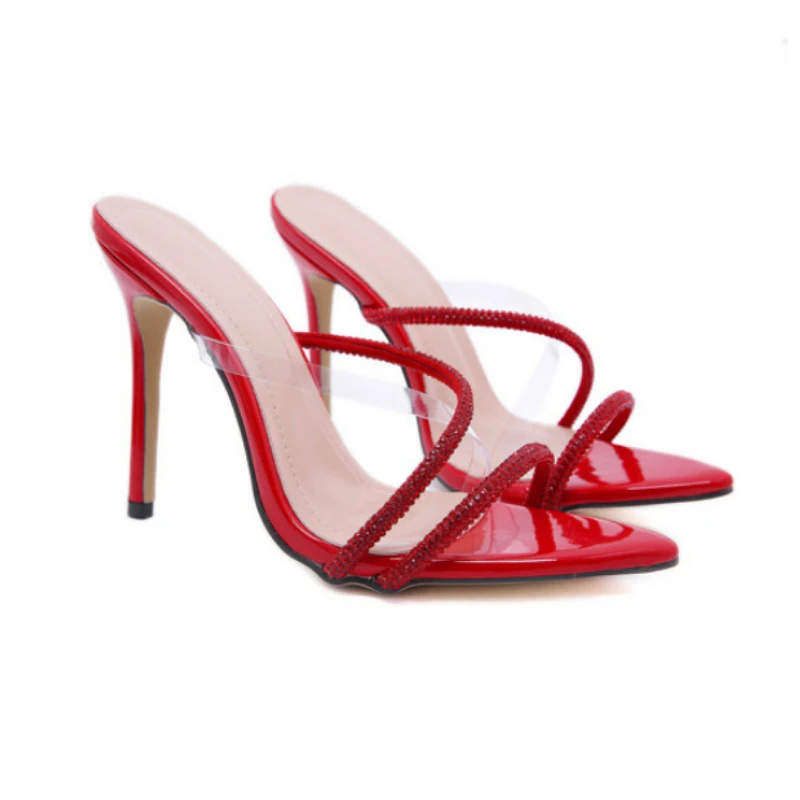 

LEMAI Sexy Women Summer Stiletto Sandals New Pointed Open Toe Shoes Casual Rhinestone Slip-on Super High Heels Sandals Stiletto