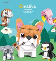 new ideas animals series cat dog penguin koala cow flamingo sea lion owl building blocks model sets bricks classic movie toys