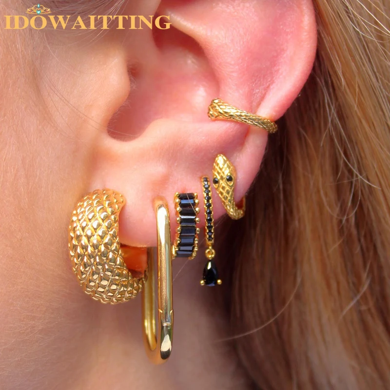 Женские серьги-клипсы в виде змеи золотистого и серебристого цвета 1 шт. |