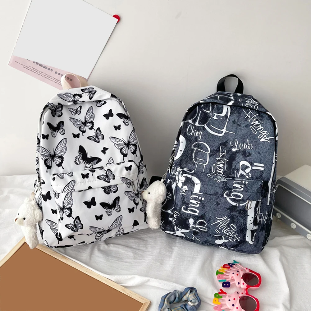 

Women Graffiti Print Oxford Cloth Backpack Boys Girls School Book Bag Butterfly Print Rucksacks Female Multi-Pockets Travel Bag