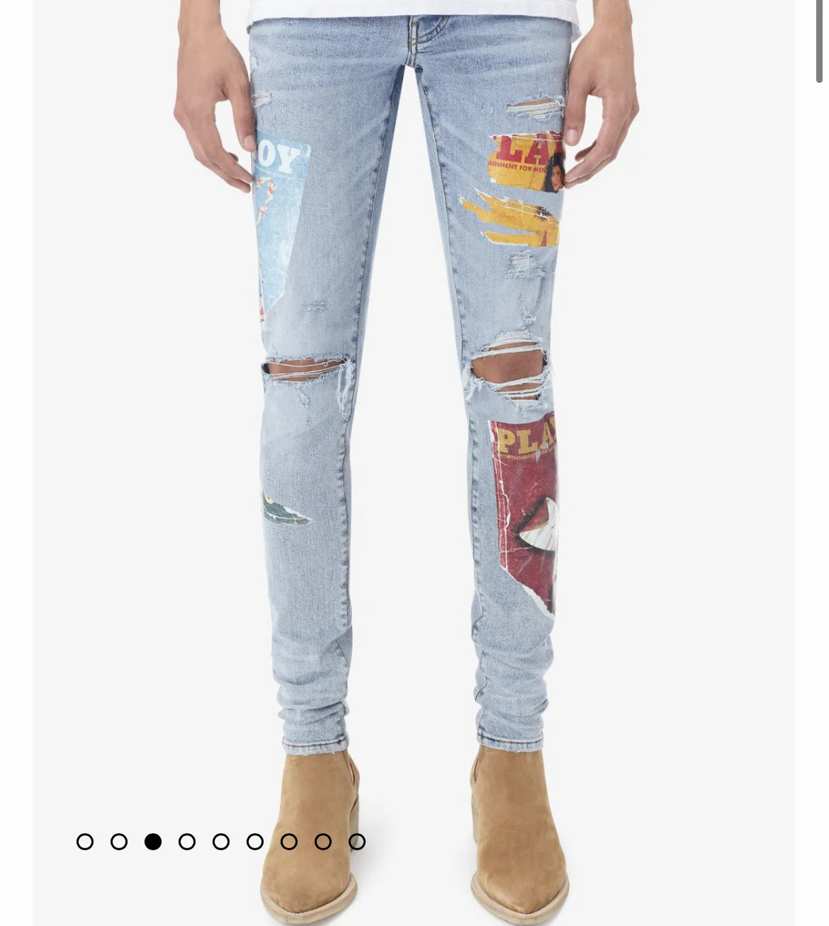 

American European and fashion street paste-up splicing knife cut holes in men's jeans slimming leisure pants high quality