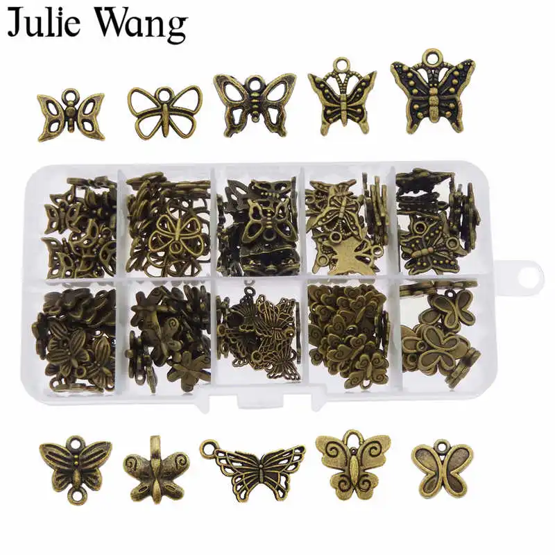 

Julie Wang 150PCS/Box Mixed Small Butterfly Charms Alloy Insect Antique Bronze Necklace Bracelet Jewelry Making Accessory