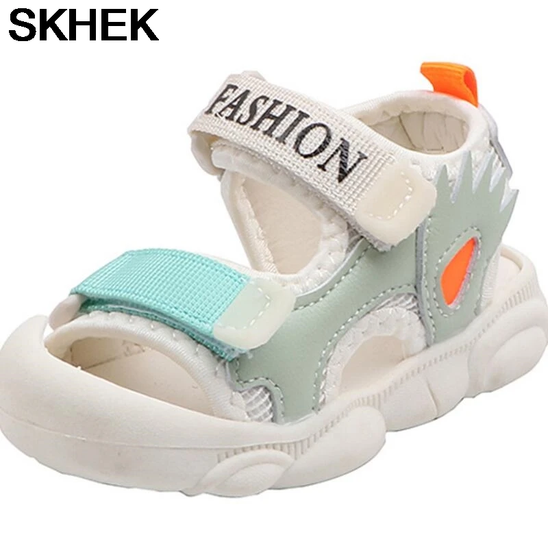 

SKHEK Summer Baby Boy Shoes Kids Beach Sandals for Boys Soft Leather Bottom Non-Slip Closed Toe Safty Shoes Children Shoes