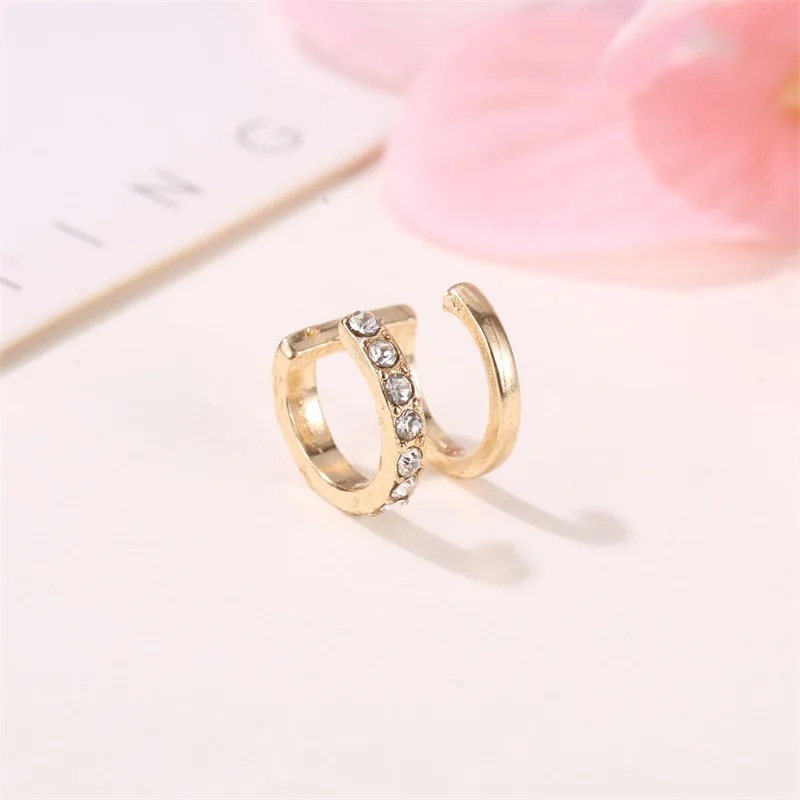 

Punk Rock Gold Color Clip Earrings For Women Vintage Crystal Leaves Stud Earrings Ear Cuff Fake Ear Bone Ear Clip Jewelry