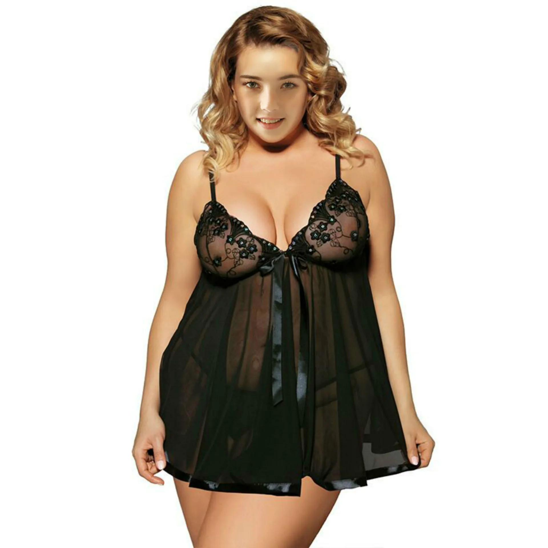 

Sexy Lingerie Lace Pajamas Women Lure Transparent Mesh Suspender Nightdress Large Size Lingerie Set Exotic