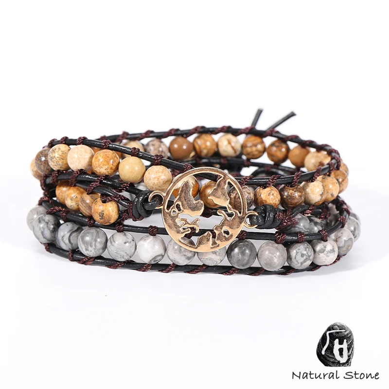 Мужские и женские браслеты с натуральным изображением карты камень бисер Карта