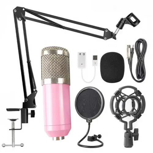 Pink BM-800 Профессиональный емкостный микрофон вокальная запись проводной микрофон для компьютера - Цвет: Pink