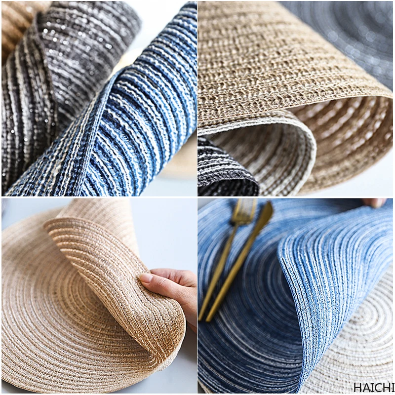 

Nordic round table Placemats Anti Slip Drink Coasters Insulated Solid Linen Non Slip Ramie Table placemats Decor for kitchen