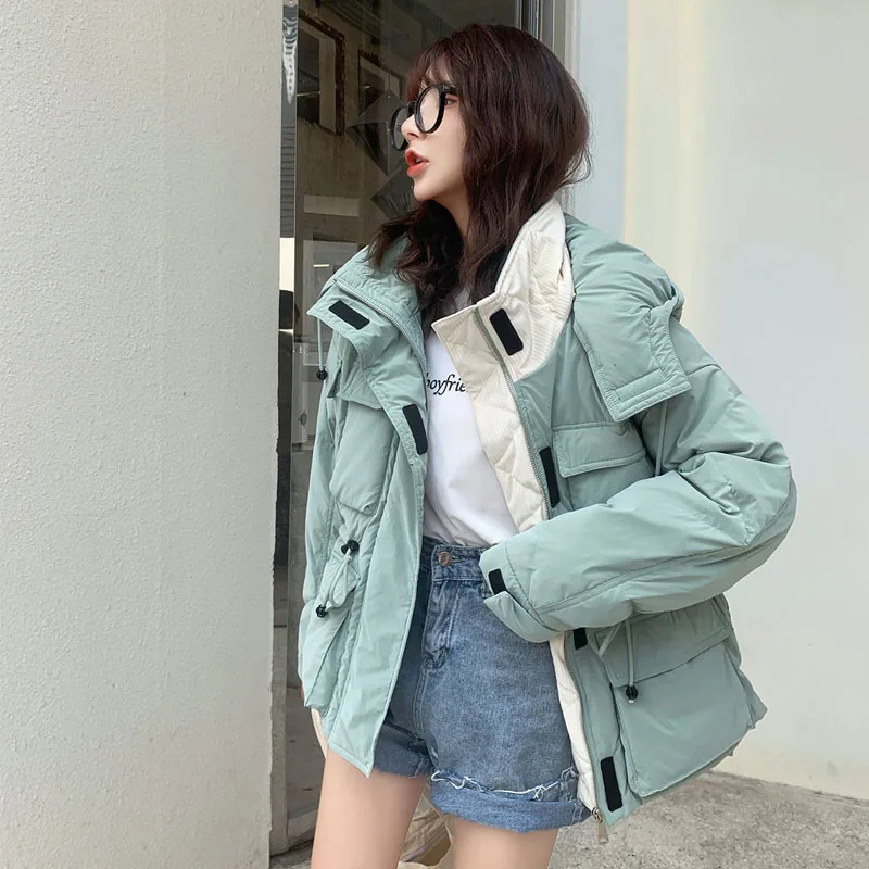 Женское зимнее пальто на белом утином пуху теплое ветрозащитное непромокаемое