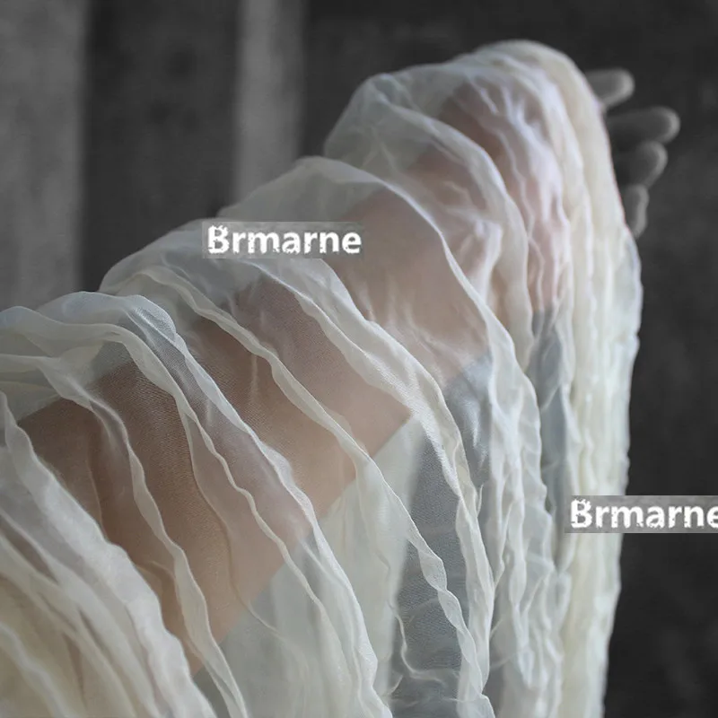 45 см * 150 см/шт. Кремово-желтый обжимной креп прозрачная сетчатая драпировка