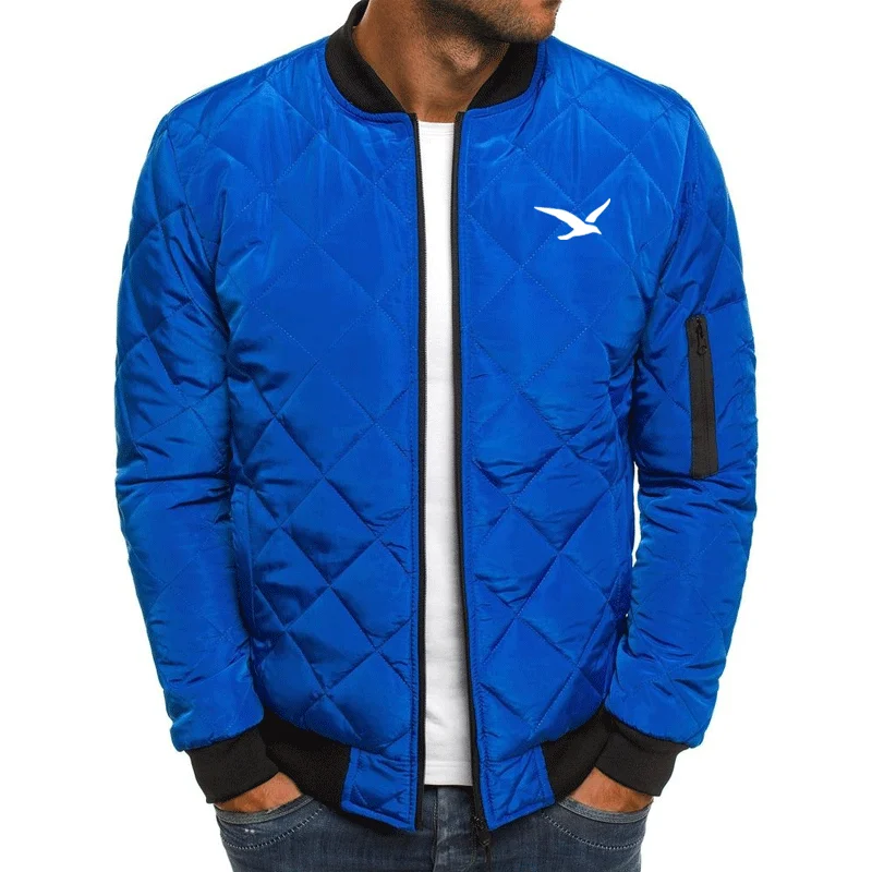 Men Autumn Seagull print Jacket Wind Breaker Casual Plaid Parka Solid Color Brand Overcoat Men Thick Clothes Zipper Jackets Men