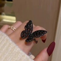 mysterious sexy black crystal butterfly rings korean fashion jewelry party gothic girls exaggerated accessories for woman 2021