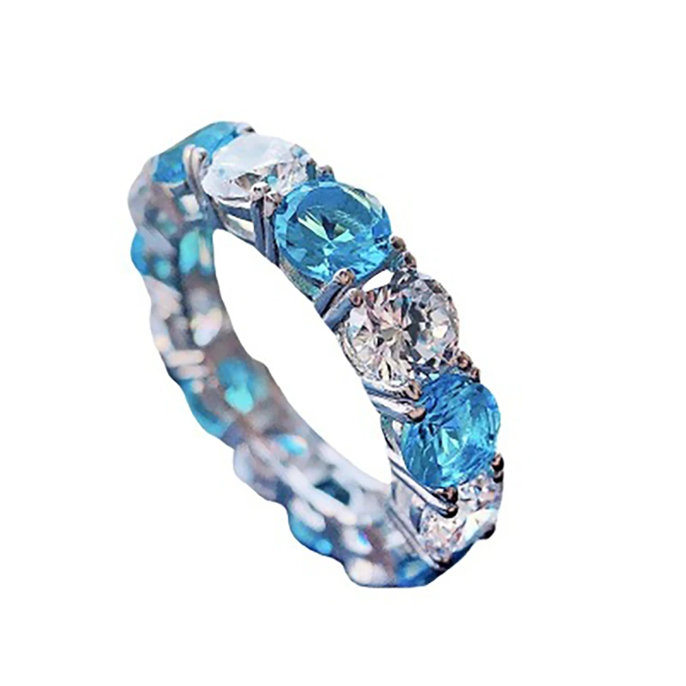 

2021 Trend Charms 925 Sterling Silver Created Ruby Aquamarine High Carbon Diamond Wedding Engagement White Rings For Girlfriend