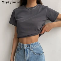 yiyiyouni solid casual basic t shirt women summer short sleeve cotton tee shirt women o neck black white korean tops female 2021