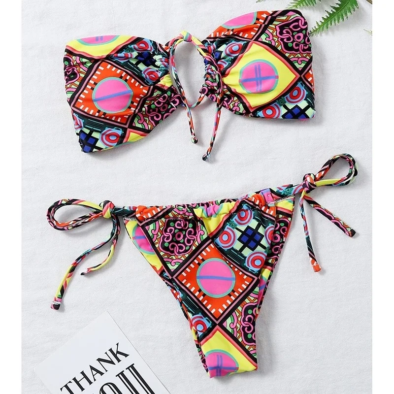 

Sexy Bikini 2021 Bandeau Swimsuit Female Swimwear Women Mini Thong Bikinis Set Bather Swimming Beachwear for Woman Bathing Suit