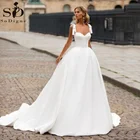 Платье свадебное атласное с V-образным вырезом, на тонких бретельках