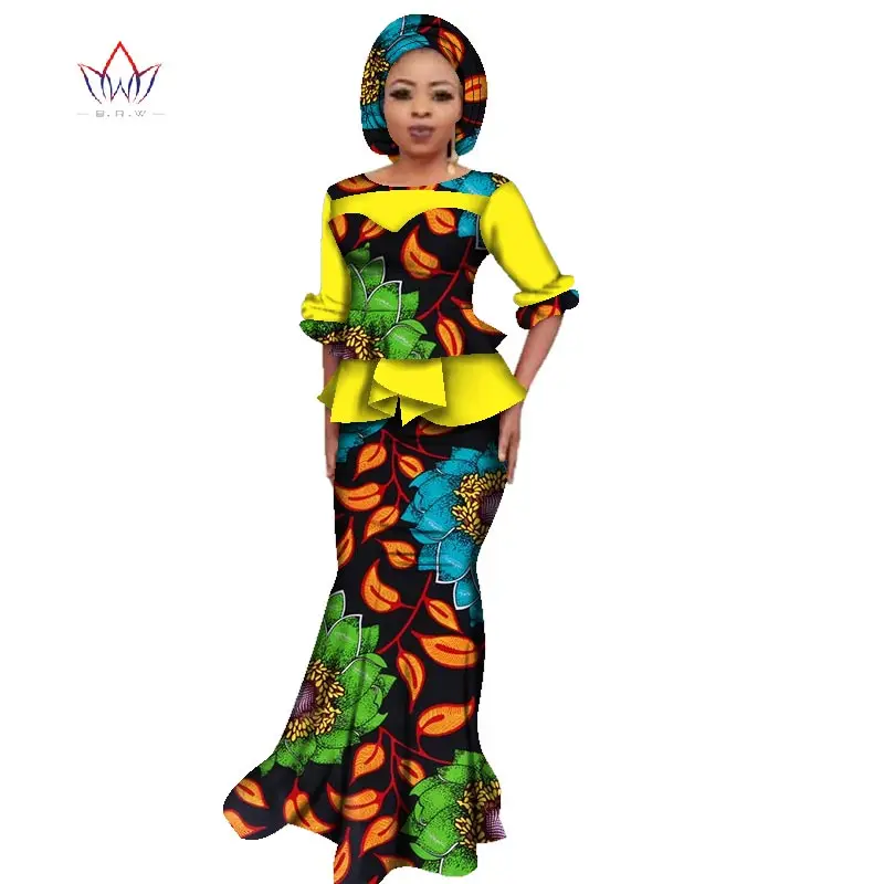 Африканская Дашики для женщин с О образным вырезом комплект юбкой натуральный в