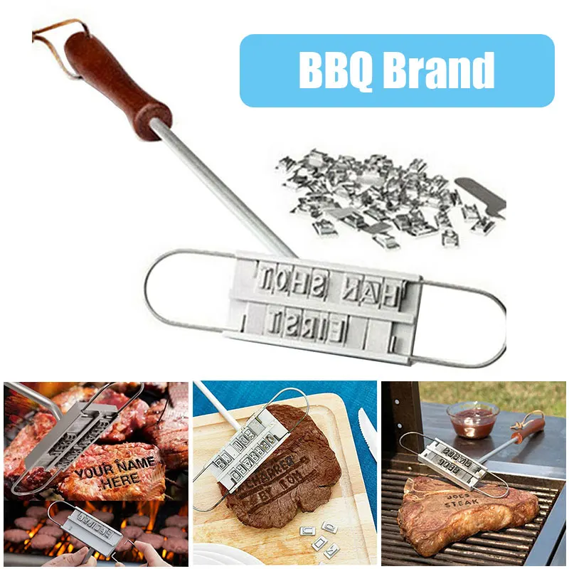 hot sale printed barbecue wooden handle stamp grill meat diy steak branding iron tool bbq kitchen dropshipping free global shipping