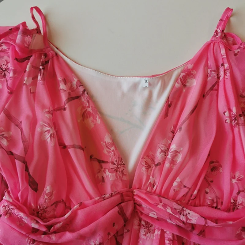 Женское сексуальное платье в стиле бохо с глубоким V образным вырезом Розовый