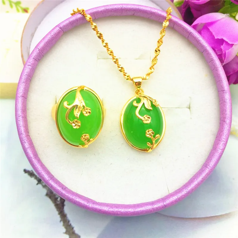 

FASHION 14K GOLD RING FOR WOMEN WEDDING ENGAGEMENT JEWELRY SET GEMSTONE PENDANT NECKLACE DELICATE JADE STONE ANNIVERSARY GIFTS