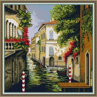 venice water street cross stitch kits diy embroidery needlework set 11ct 14ct counted canvas printing kit counted cross stitch