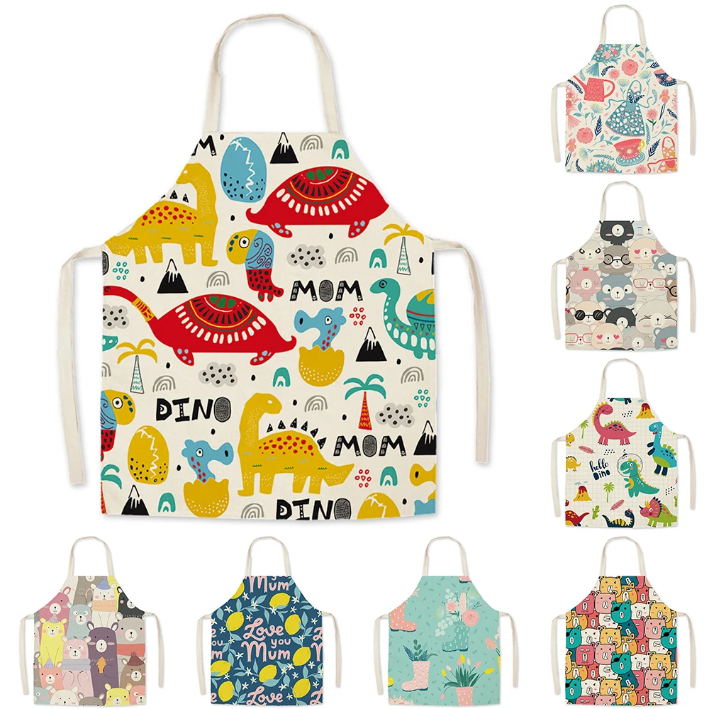 Милый фартук с рисунком динозавра для кухни принтом готовки льняная ткань