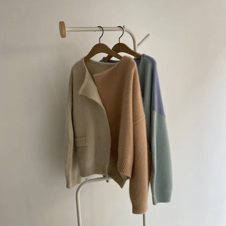 

Autumn cardigans new loose large size contrast color stitching Sweater coat winter long-sleeved sweater vintage cardigan jacket