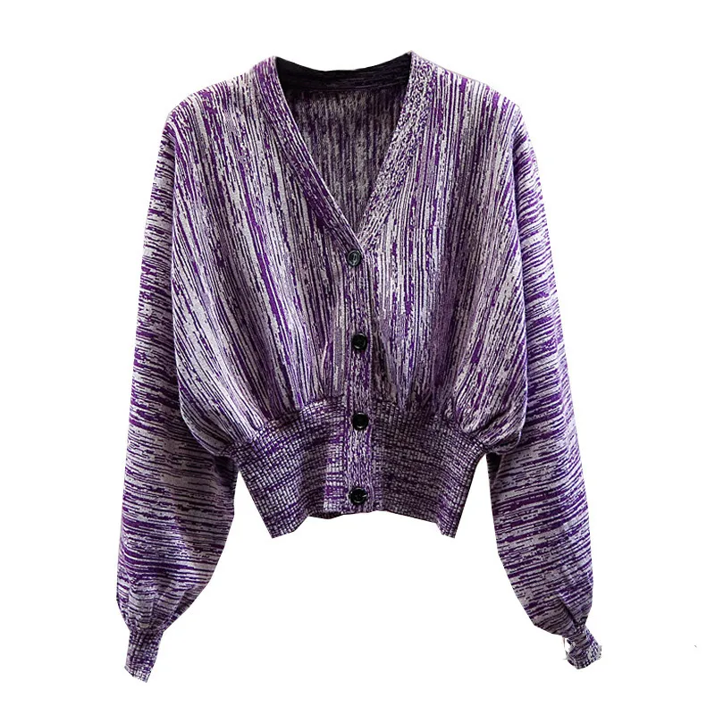 

2020 Woman V-neck Single Breasted Knitted Cardigans Women's New Fashion Striped Sweater Coat Lady Chic Top