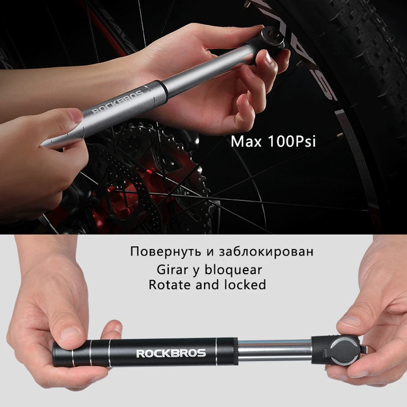 ROCKBROS Bicycle Pump Mini Portable Light Aluminum Alloy Bike Air Mountain Cycling Tire Inflator Schrader Presta Valve | Спорт и