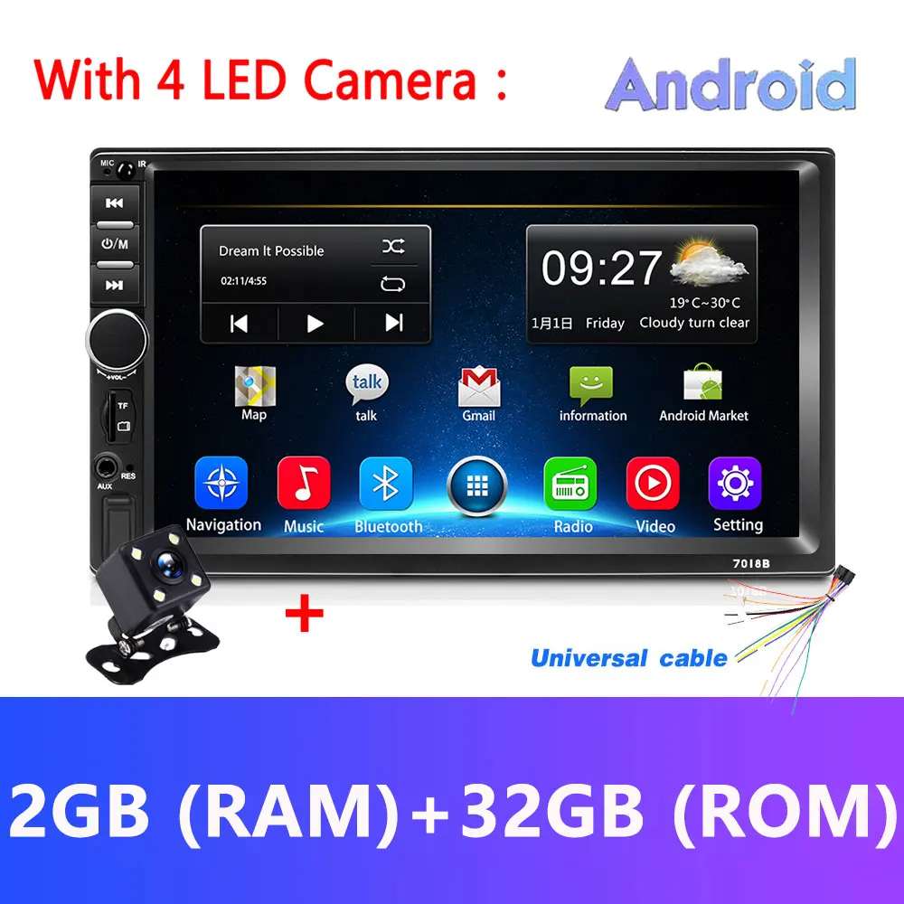2G 32G 4LED Light AMPrime 7018B универсальный автомобильный мультимедийный плеер авторадио 2din стерео " сенсорный экран FM видео MP5 плеер Авто радио с камерой - Цвет: 2G 32G 4LED Light