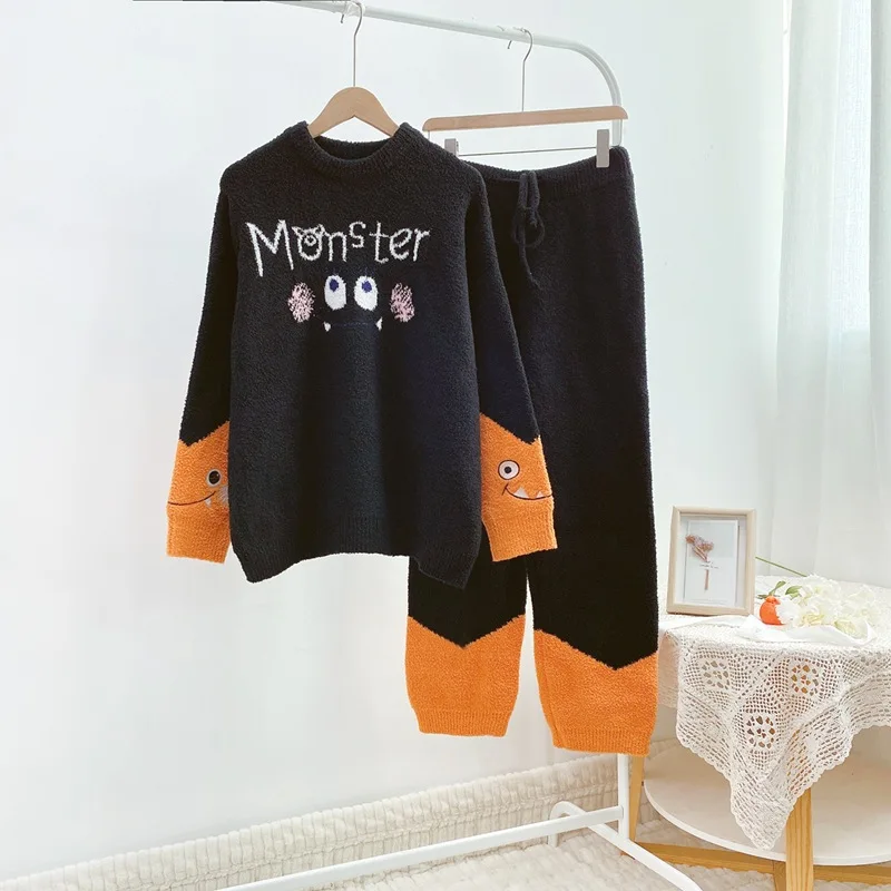 

Winter Thicken Couple Sleepwear Lovely Cartoon Monster Pajama For Women Men Pijama Keep Warm Lovers Gift Sweetheart Home Clothes