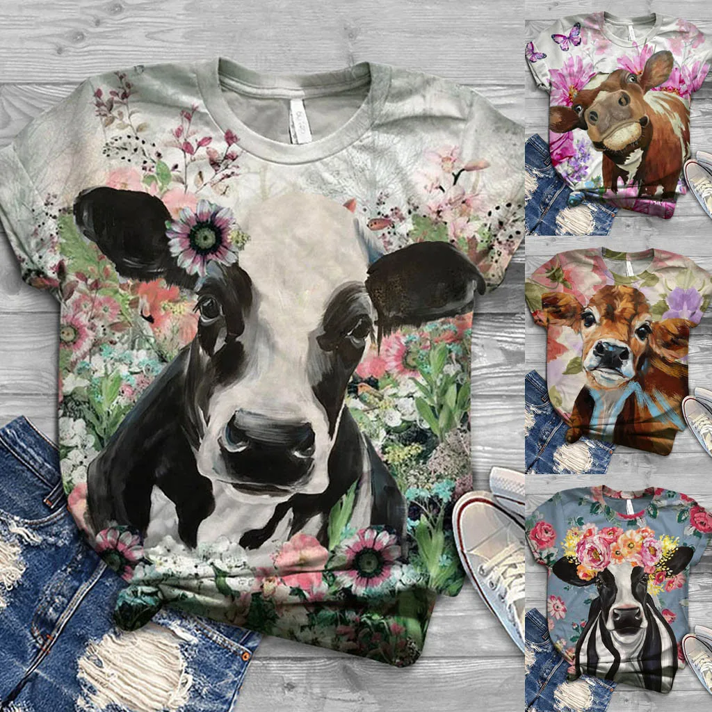 

2021 Plus Size Tshirt Women Short Sleeve 3d Animals Printed O-Neck Tops Tee T-Shirt Blusas Tops Women 2021 #G